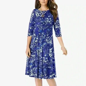 Roaman’s blue floral swing dress plus size 26/28 2x